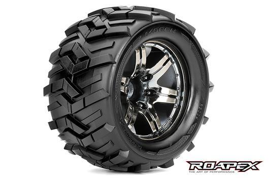 Roapex - RXR3004-CB2 - Gomme - 1/10 Monster Truck - montato - 1/2 offset - Cerchi Neri Chromati - 12mm Hex - Morph (2 pzi)