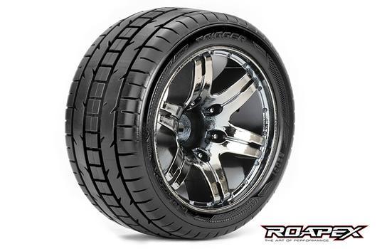 Roapex - RXR2001-CB2 - Gomme - 1/10 Stadium Truck - montato - 1/2 offset - Cerchi Neri Chromati - 12mm Hex - Trigger (2 pzi)