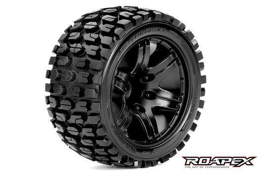 Roapex - RXR2002-B0 - Pneus - 1/10 Stadium Truck - montés - 0 offset - Jantes noires - 12mm Hex - Tracker (2 pces)