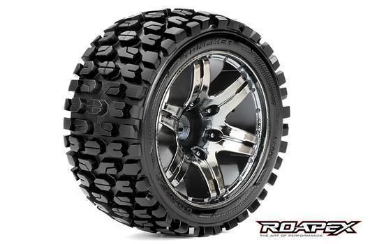 Roapex - RXR2002-CB0 - Gomme - 1/10 Stadium Truck - montato - 0 offset - Cerchi Neri Chromati - 12mm Hex - Tracker (2 pzi)