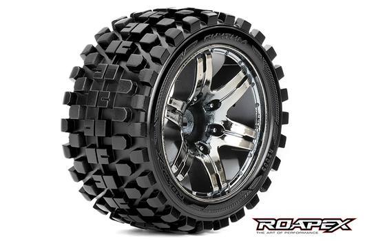 Roapex - RXR2003-CB2 - Reifen - 1/10 Stadium Truck - montiert - 1/2 offset - Chrome Schwarz Felgen - 12mm Hex - Rhythm (2 Stk.)