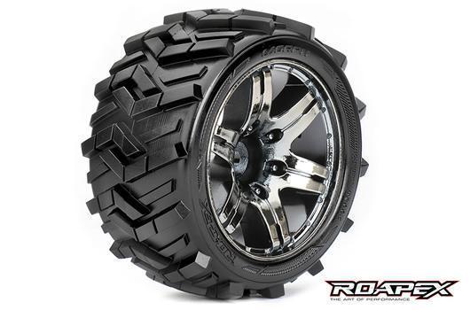 Roapex - RXR2004-CB0 - Reifen - 1/10 Stadium Truck - montiert - 0 offset - Chrome Schwarz Felgen - 12mm Hex - Morph (2 Stk.)