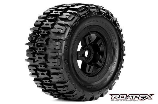 Roapex - RXR4001-B - Pneus - 1/8 Monster Truck - montés - Jantes noires - 17mm Hex - Renegade (2 pces)