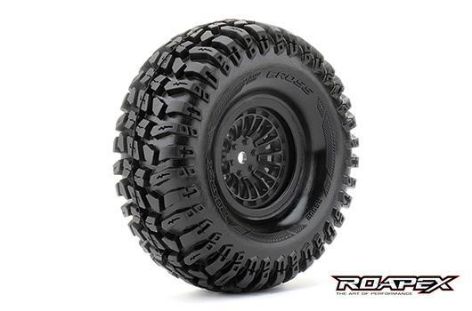 Roapex - RXR6002-B - Reifen - 1/10 Crawler - montiert - 1.9" - Schwarz Felgen - 12mm Hex - Cross (2 Stk.)