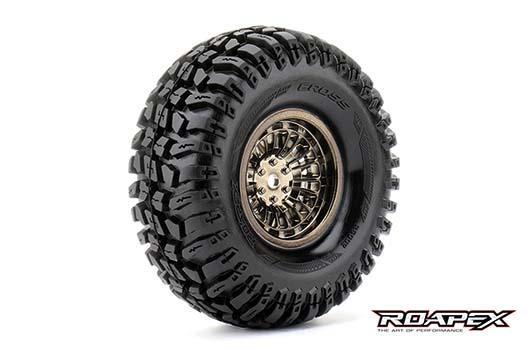 Roapex - RXR6002-CB - Pneus - 1/10 Crawler - montés - 1.9" - Jantes noires chromées - 12mm Hex - Booster (2 pces)