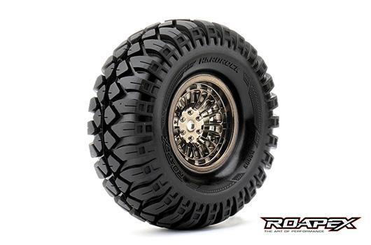 Roapex - RXR6003-CB - Pneus - 1/10 Crawler - montés - 1.9" - Jantes noires chromées - 12mm Hex - Booster (2 pces)