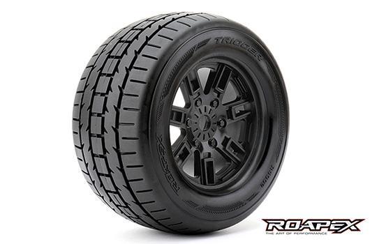 Roapex - RXR4002-B0 - Pneus - 1/8 Monster Truck - montés - 0 offset - Jantes noires - 17mm Hex - Trigger (2 pces)