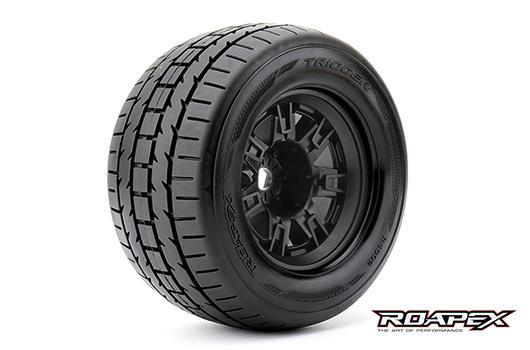 Roapex - RXR4002-B2 - Pneus - 1/8 Monster Truck - montés - 1/2 offset - Jantes noires - 17mm Hex - Trigger (2 pces)