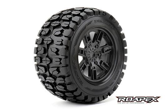 Roapex - RXR4003-B0 - Gomme - 1/8 Monster Truck - montato - 0 offset - Cerchi Neri - 17mm Hex - Tracker (2 pzi)