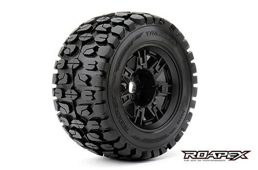 Roapex - RXR4003-B2 - Reifen - 1/8 Monster Truck - montiert - 1/2 offset - Schwarz Felgen - 17mm Hex - Tracker (2 Stk.)