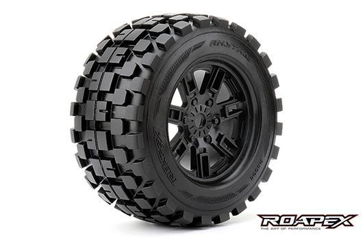 Roapex - RXR4004-B0 - Reifen - 1/8 Monster Truck - montiert - 0 offset - Schwarz Felgen - 17mm Hex - Rythm (2 Stk.)