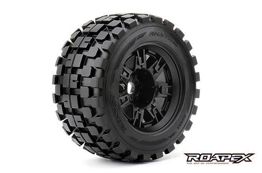 Roapex - RXR4004-B2 - Reifen - 1/8 Monster Truck - montiert - 1/2 offset - Schwarz Felgen - 17mm Hex - Rythm (2 Stk.)