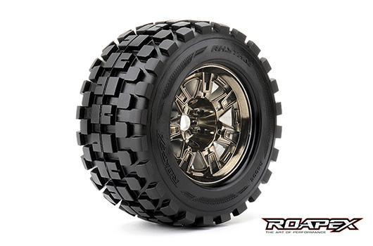 Roapex - RXR4004-CB2 - Reifen - 1/8 Monster Truck - montiert - 1/2 offset - Chrome Schwarz Felgen - 17mm Hex - Rythm (2 Stk.)