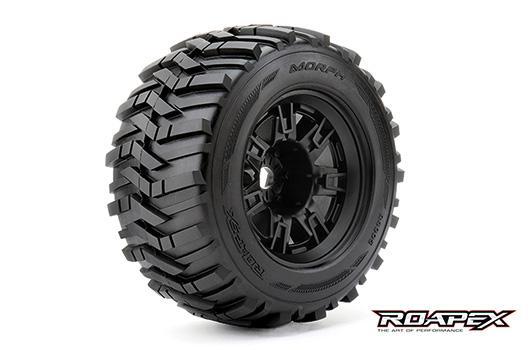 Roapex - RXR4005-B2 - Pneus - 1/8 Monster Truck - montés - 1/2 offset - Jantes noires - 17mm Hex - Morph (2 pces)