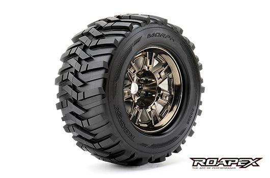 Roapex - RXR4005-CB2 - Reifen - 1/8 Monster Truck - montiert - 1/2 offset - Chrome Schwarz Felgen - 17mm Hex - Morph (2 Stk.)