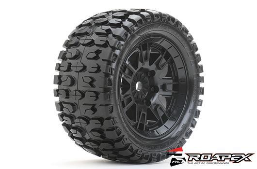 Roapex - RXR7002-K - Tires - 1/5 Truck - mounted - Belted - Black wheel - mounted - 24mm hex - Tracker (compatible Kraton 8S) (2pcs)