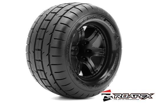 Roapex - RXR3005-B2 - Pneu - Monster Truck 1/10 - Roue noire - Monté - Ceinturé - Hexagone 12 mm - Déport 1/2 - Gâchette (2 pièces)