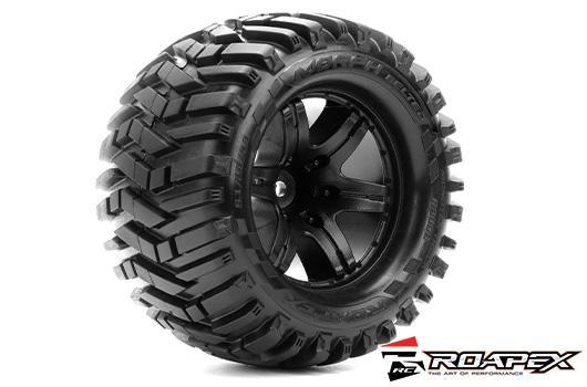 Roapex - RXR3008-B2 - Tire - 1/10 Monster Truck - Black wheel - mounted - Belted - 12mm hex - 1/2 offset - MORPH (2pcs)