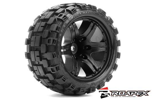 Roapex - RXR2007-B2 - Tire - 1/10 Stadium Truck - Black wheel - mounted - Belted - 12mm hex - 1/2 offset -RHYTM (2pcs)