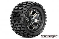 Pneus - 1/10 Monster Truck - montés - 0 offset - Jantes noires chromées - 12mm Hex - Tracker (2 pces)