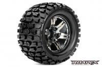 Pneus - 1/10 Monster Truck - montés - 1/2 offset - Jantes noires chromées - 12mm Hex - Tracker (2 pces)