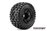 Pneus - 1/8 Monster Truck - montés - 1/2 offset - Jantes noires - 17mm Hex - Tracker (2 pces)