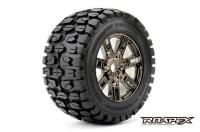 Gomme - 1/8 Monster Truck - montato - 0 offset - Chrome Cerchi Neri - 17mm Hex - Tracker (2 pzi)