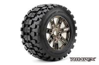 Reifen - 1/8 Monster Truck - montiert - 0 offset - Chrome Schwarz Felgen - 17mm Hex - Rythm (2 Stk.)