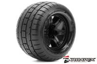 Tire - 1/10 Monster Truck - Black wheel - mounted - Belted - 12mm hex - 0 offset - Trigger (2pcs)