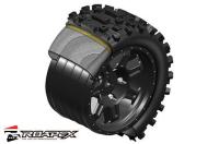 Pneu - Monster Truck 1/10 - Roue noire - Monté - Ceinturé - Hexagone 12 mm - Déport 1/2 - Gâchette (2 pièces)