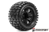 Tire -1/10 Monster Truck - Black wheel - mounted - Belted - 12mm hex - 1/2 offset - Tracker (2pcs)