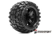 Tire - 1/10 Monster Truck - Black wheel - mounted - Belted - 12mm hex - 0 offset - RHYTM (2pcs)