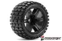 Tire - 1/10 Stadium Truck - Black wheel - mounted - Belted - 12mm hex - 1/2 offset -Tracker (2pcs)