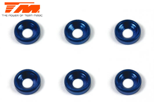 Team Magic - TM111003B - Washers - Conical - Aluminum - 3mm - Blue (6 pcs)