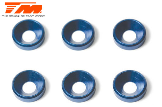 Team Magic - TM111004B - Washers - Conical - Aluminum - 4mm - Blue (6 pcs)