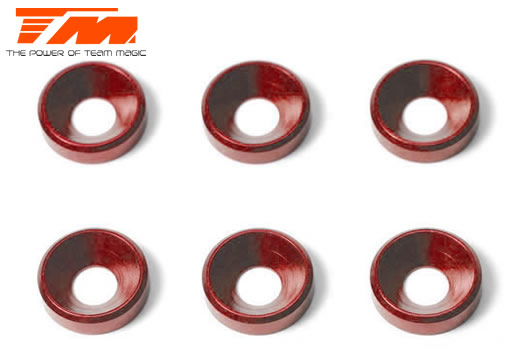 Team Magic - TM111004R - Rondelles - Côniques - Aluminium - 4mm - Rouge (6 pces)