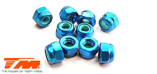 Team Magic - TM111007B - Muttern - M3 nyloc - Aluminium - Blau (10 Stk.)