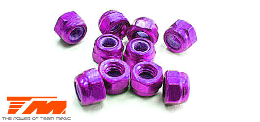 Team Magic - TM111007P - Dadi - M3 autobloccante - Alluminio - Purple (10 pzi)