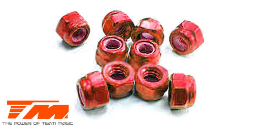 Team Magic - TM111007R - Nuts - M3 nyloc - Aluminum - Red (10 pcs)