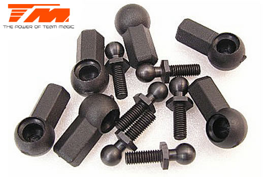 Team Magic - TM115021BK - Ball Cups and Studs - 4mm Rod - Black - 6 pcs