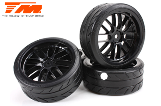 Team Magic - TM503330BK - Tires - 1/10 Drift - mounted - 8 Spoke Black wheels - 12mm Hex - Radials 2.2" (4 pcs)