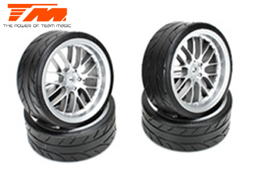 Team Magic - TM503330FS - Pneus - 1/10 Drift - montés - jantes 8 Spoke Silver - 12mm Hex - Radials 2.2" (4 pces)