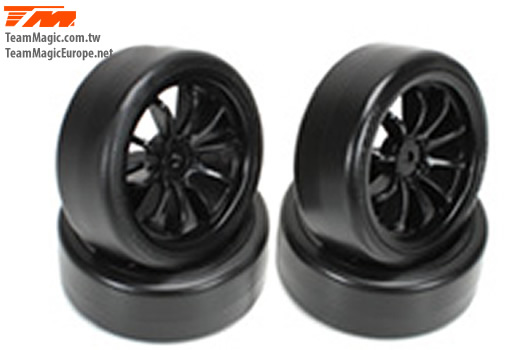 Team Magic - TM503333BK - Reifen - 1/10 Drift - montiert - 10 Spoke schwarz Felgen - 12mm Hex - Hard (4 Stk.)