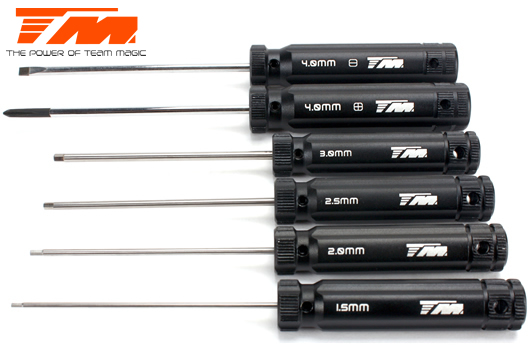 Team Magic - TM117055 - Tool Set - Team Magic Black HC - 1.5 / 2 / 2.5 / 3mm, Phillips and Flat screwdrivers