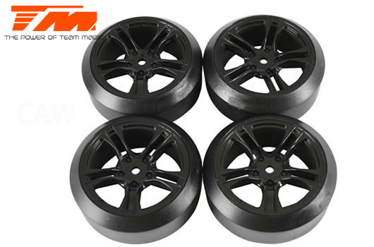 Team Magic - TM503390BK - Gomme - 1/10 Drift - montato - Cerchi 5 Spoke Neri - 12mm Hex - 45° - Hard (4 pzi)