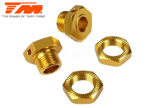 Team Magic - TM505138SGD - Pièce Option - E6 Trooper / Trooper II - Aluminium anodisé Gold - Hexagones de roues striés Set (2 pces)