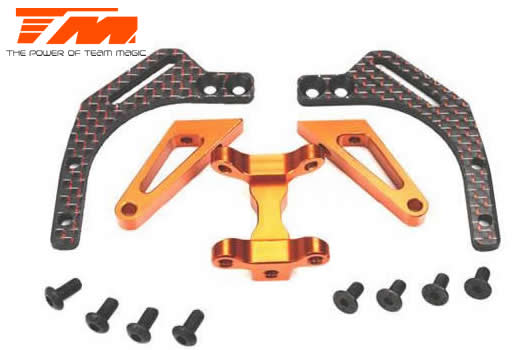 Team Magic - TM503373A - Pièce Option - E4D-MF - Aluminium 7075 - Support de platine supérieure - Orange