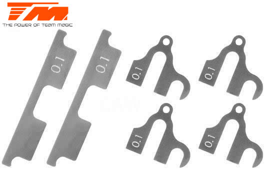 Team Magic - TM507350 - Option Part - E4RS III - Suspension Mount Spacer Set 0.10mm (2 pcs FF/RR and 4 pcs FR/RF)