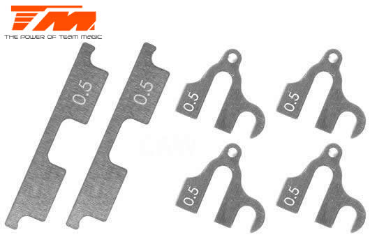 Team Magic - TM507352 - Option Part - E4RS III - Suspension Mount Spacer Set 0.50mm (2 pcs FF/RR and 4 pcs FR/RF)