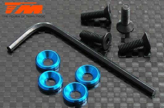 Team Magic - TM102622-3B - Screws - Engine Mount Special - 3mm Flat Head with Conical Washer - Blue (4 pcs)